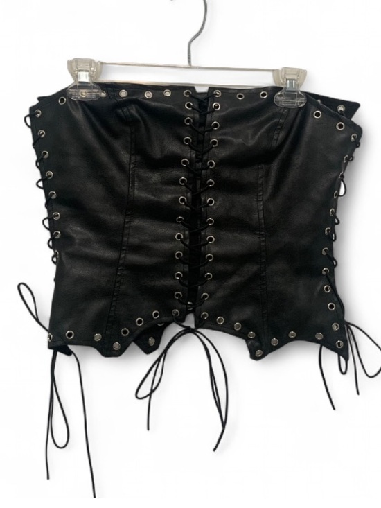 Musera Tops - Musera Black Lace-Up Faux Leather Corset Top